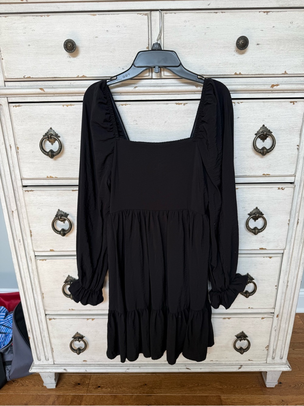 Chelsea28 Black Square-Neck Long Sleeve Mini Dress